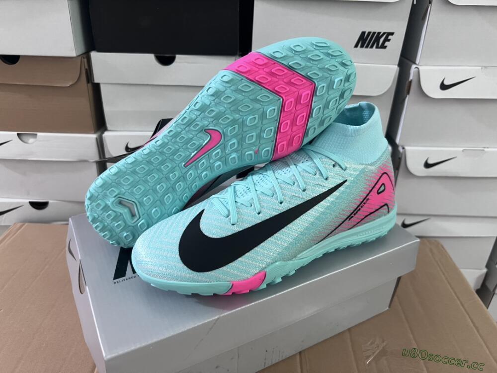 Unisex Nike Air Zoom Mercurial Superfly 10 Elite TF Artificial Turf High-Tops Football Shoes - Green/Pink/Black