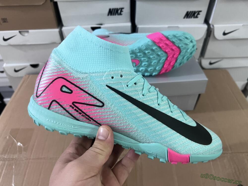 Unisex Nike Air Zoom Mercurial Superfly 10 Elite TF Artificial Turf High-Tops Football Shoes - Green/Pink/Black