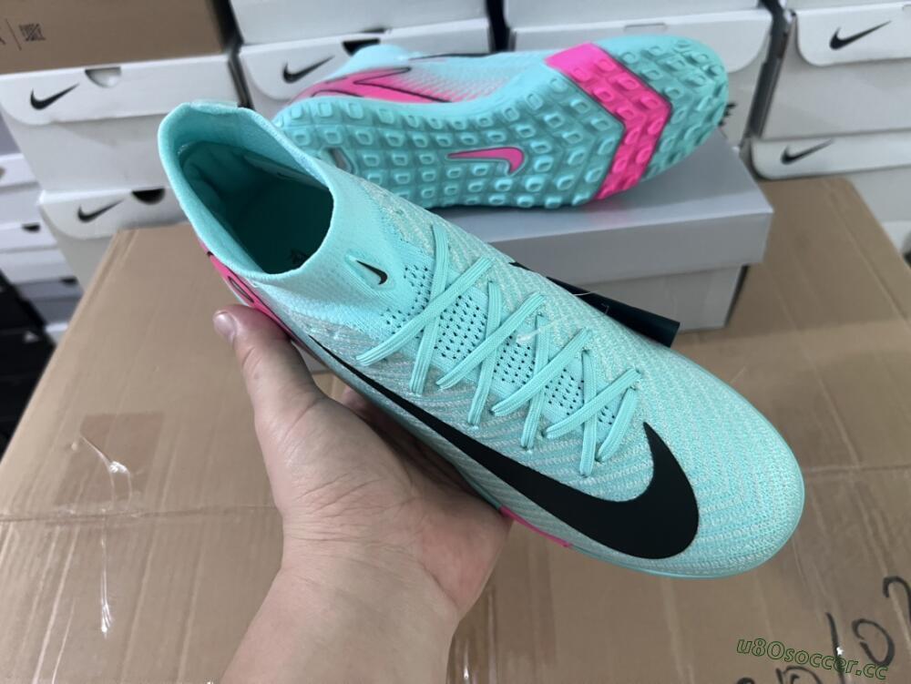Unisex Nike Air Zoom Mercurial Superfly 10 Elite TF Artificial Turf High-Tops Football Shoes - Green/Pink/Black