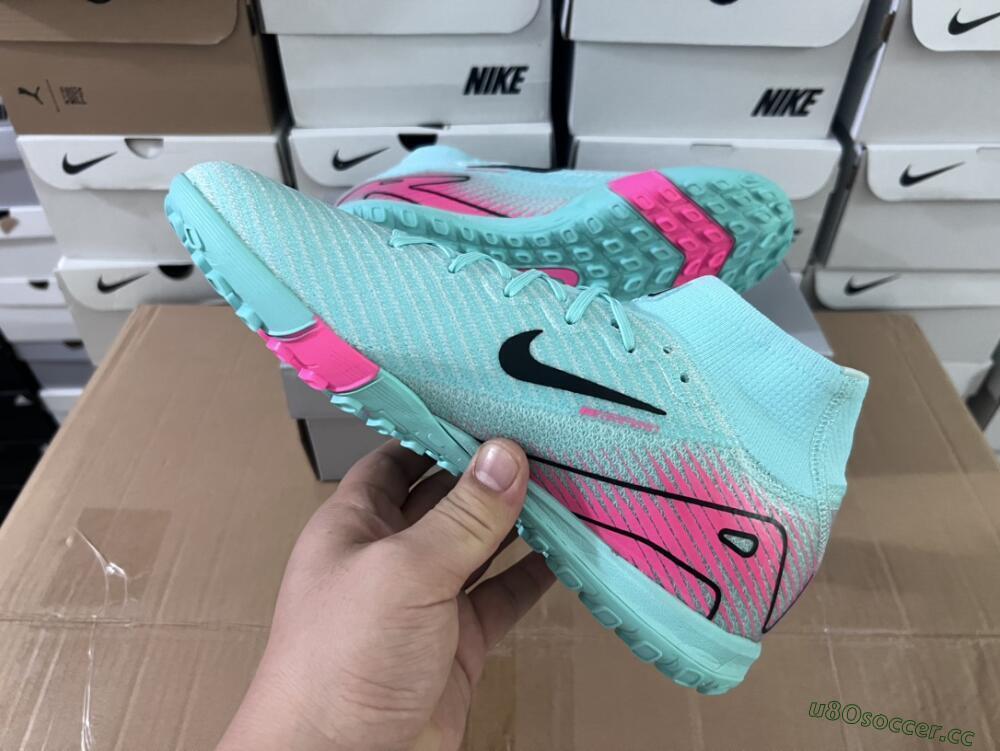 Unisex Nike Air Zoom Mercurial Superfly 10 Elite TF Artificial Turf High-Tops Football Shoes - Green/Pink/Black
