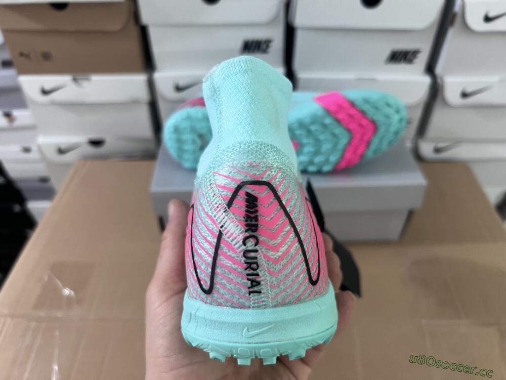 Unisex Nike Air Zoom Mercurial Superfly 10 Elite TF Artificial Turf High-Tops Football Shoes - Green/Pink/Black