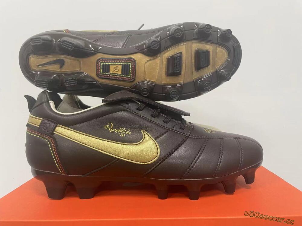 Men's Ronaldo x Nike Tiempo Legend R10 Elite FG Firm Ground Low-Tops Football Boots - Brown/Gold