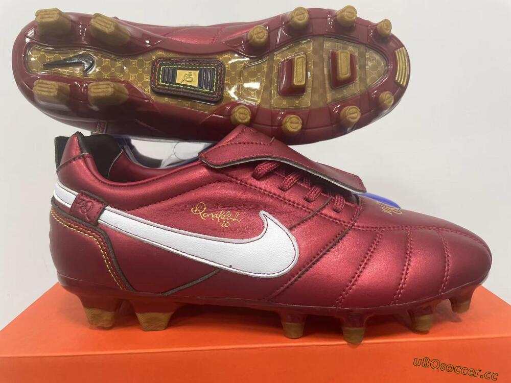 Men's Ronaldo x Nike Tiempo Legend R10 Elite FG Firm Ground Low-Tops Football Boots - Red/White