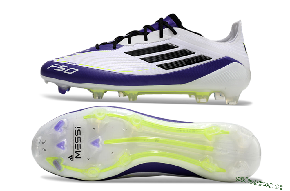 Men's Adidas F50 Elite FG Firm Ground Low-Tops Football Boots - White/Purple/Black/Yellow 1