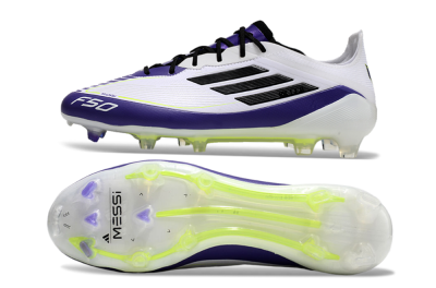 Men's Adidas F50 Elite FG Firm Ground Low-Tops Football Boots - White/Purple/Black/Yellow