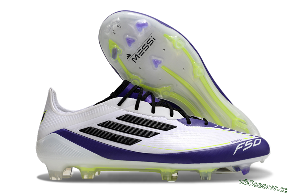 Men's Adidas F50 Elite FG Firm Ground Low-Tops Football Boots - White/Purple/Black/Yellow 2