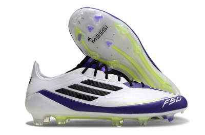 Men's Adidas F50 Elite FG Firm Ground Low-Tops Football Boots - White/Purple/Black/Yellow