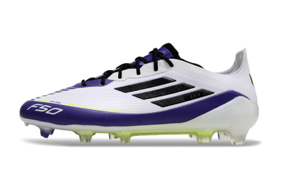 Men's Adidas F50 Elite FG Firm Ground Low-Tops Football Boots - White/Purple/Black/Yellow