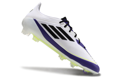 Men's Adidas F50 Elite FG Firm Ground Low-Tops Football Boots - White/Purple/Black/Yellow