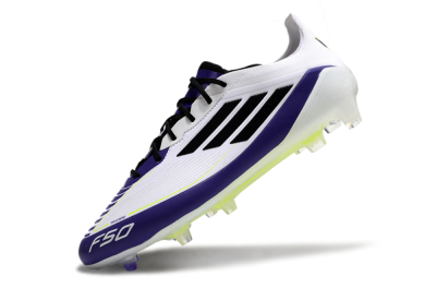 Men's Adidas F50 Elite FG Firm Ground Low-Tops Football Boots - White/Purple/Black/Yellow