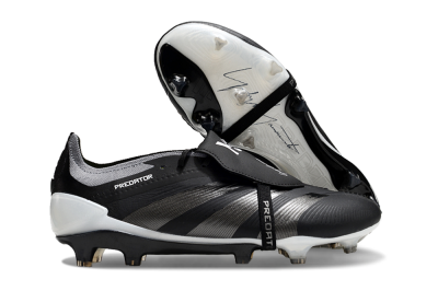 Men's Adidas Predator Elite Foldover Tongue FG Firm Ground Low-Tops Football Boots - Black/Grey/White