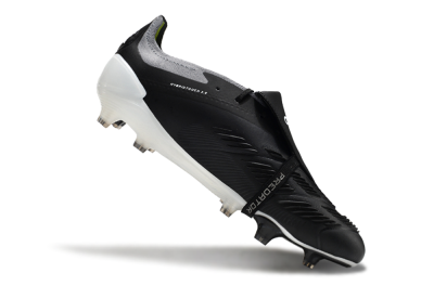 Men's Adidas Predator Elite Foldover Tongue FG Firm Ground Low-Tops Football Boots - Black/Grey/White