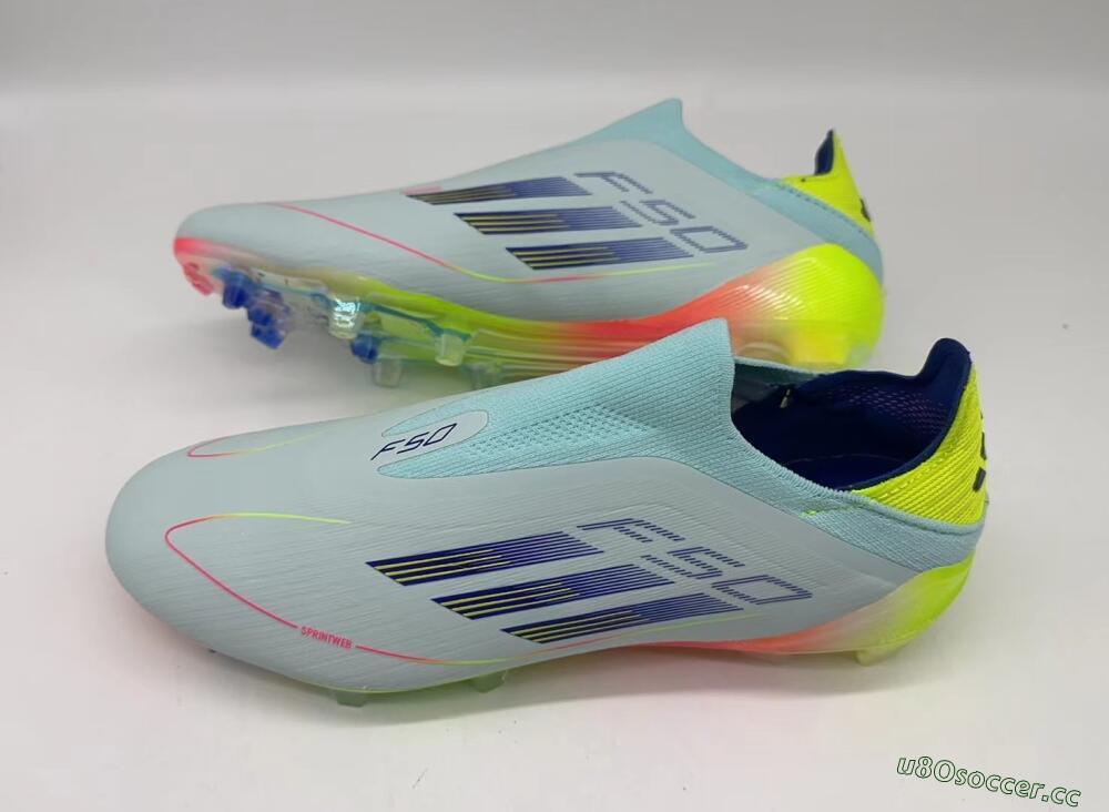 Men's Adidas F50 Elite Laceless FG Firm Ground Low-Tops Football Boots - Jade/Blue/Yellow