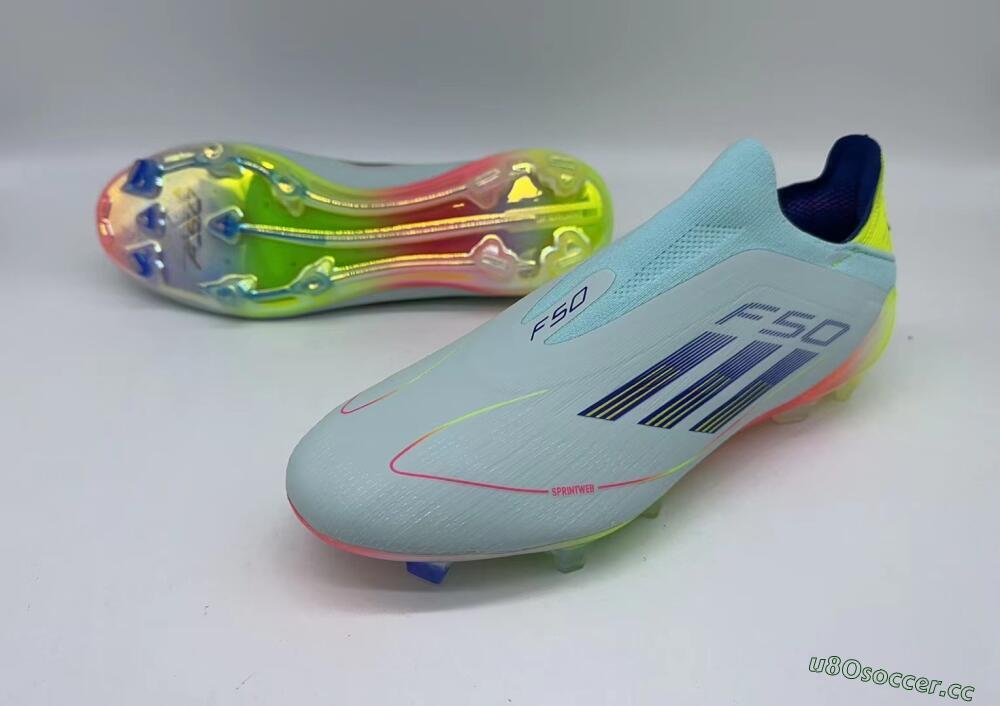 Men's Adidas F50 Elite Laceless FG Firm Ground Low-Tops Football Boots - Jade/Blue/Yellow