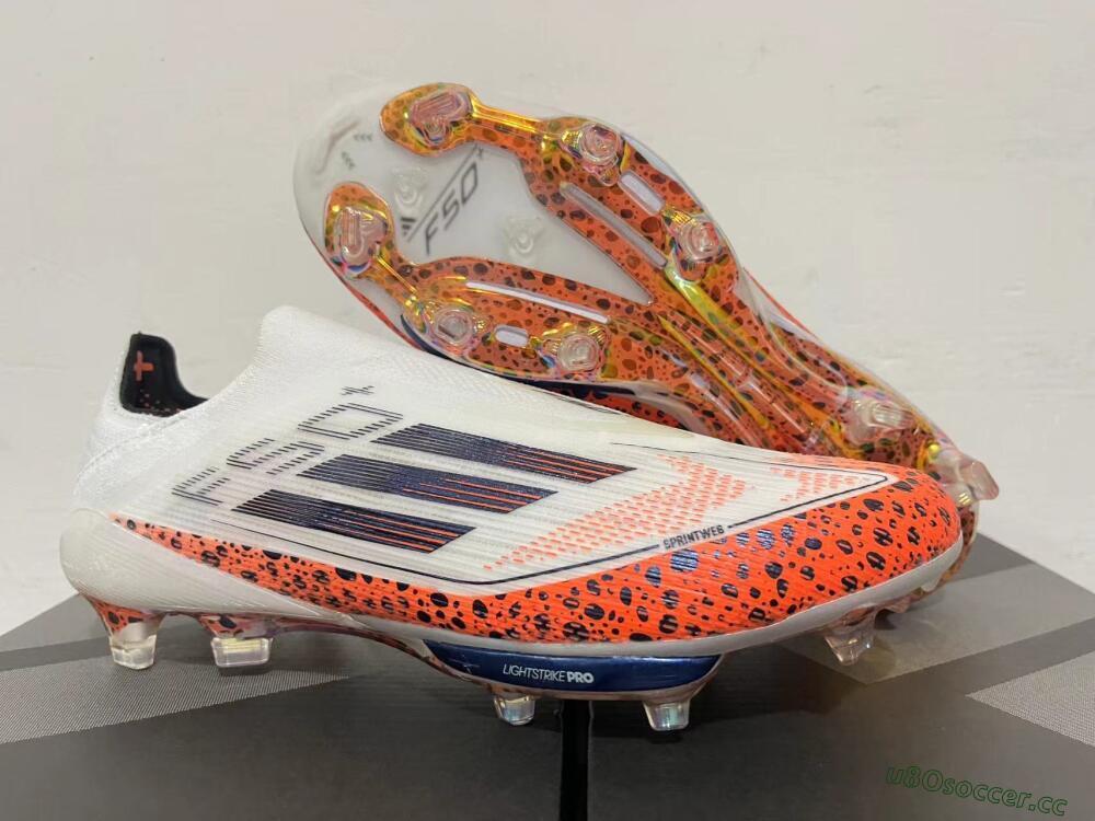 Unisex Adidas F50+ Lightstrike Pro Laceless FG Firm Ground Low-Tops Football Boots - White/Leopard/Black