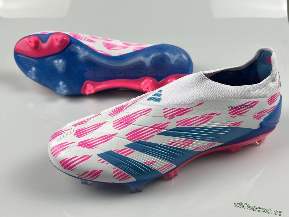 Men's Adidas Predator Elite 24 Laceless FG Firm Ground Low-Tops Football Boots - White/Pink/Blue
