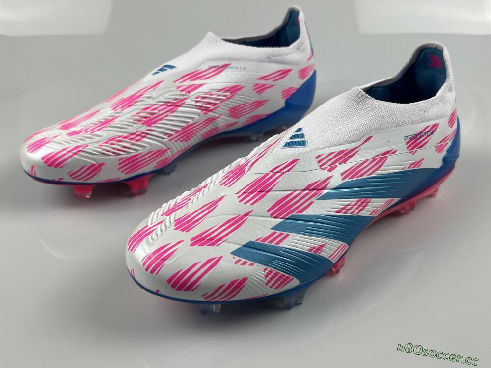 Men's Adidas Predator Elite 24 Laceless FG Firm Ground Low-Tops Football Boots - White/Pink/Blue