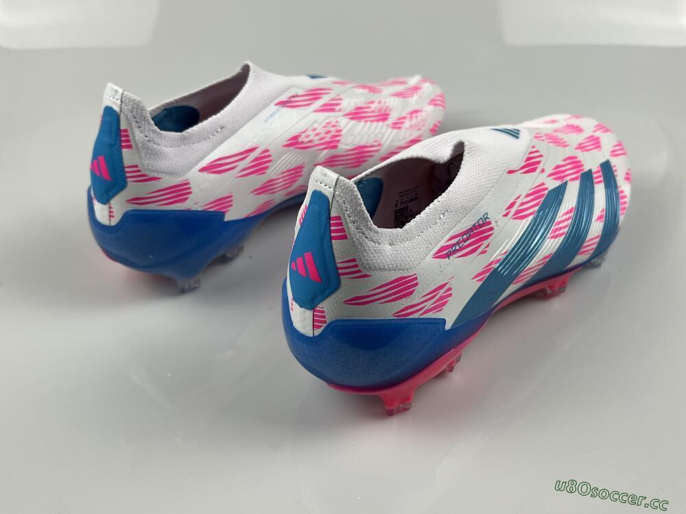 Men's Adidas Predator Elite 24 Laceless FG Firm Ground Low-Tops Football Boots - White/Pink/Blue