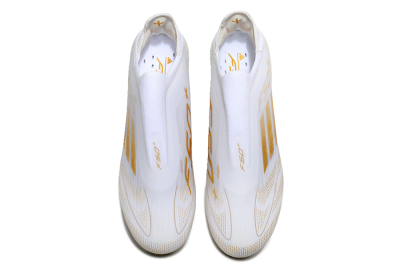 Unisex Adidas F50+ Lightstrike Pro Laceless FG Firm Ground Low-Tops Football Boots - White/Gold