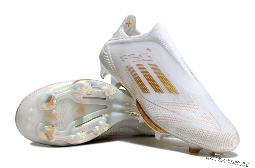 Unisex Adidas F50+ Lightstrike Pro Laceless FG Firm Ground Low-Tops Football Boots - White/Gold 0