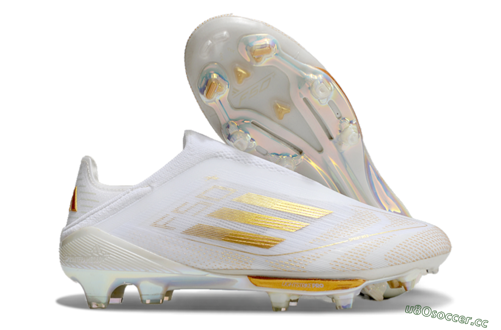 Unisex Adidas F50+ Lightstrike Pro Laceless FG Firm Ground Low-Tops Football Boots - White/Gold 2