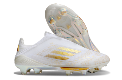 Unisex Adidas F50+ Lightstrike Pro Laceless FG Firm Ground Low-Tops Football Boots - White/Gold