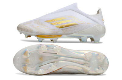 Unisex Adidas F50+ Lightstrike Pro Laceless FG Firm Ground Low-Tops Football Boots - White/Gold