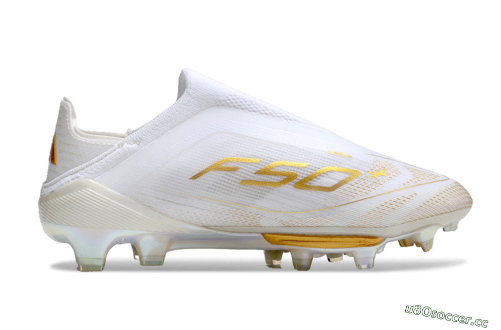 Unisex Adidas F50+ Lightstrike Pro Laceless FG Firm Ground Low-Tops Football Boots - White/Gold 6