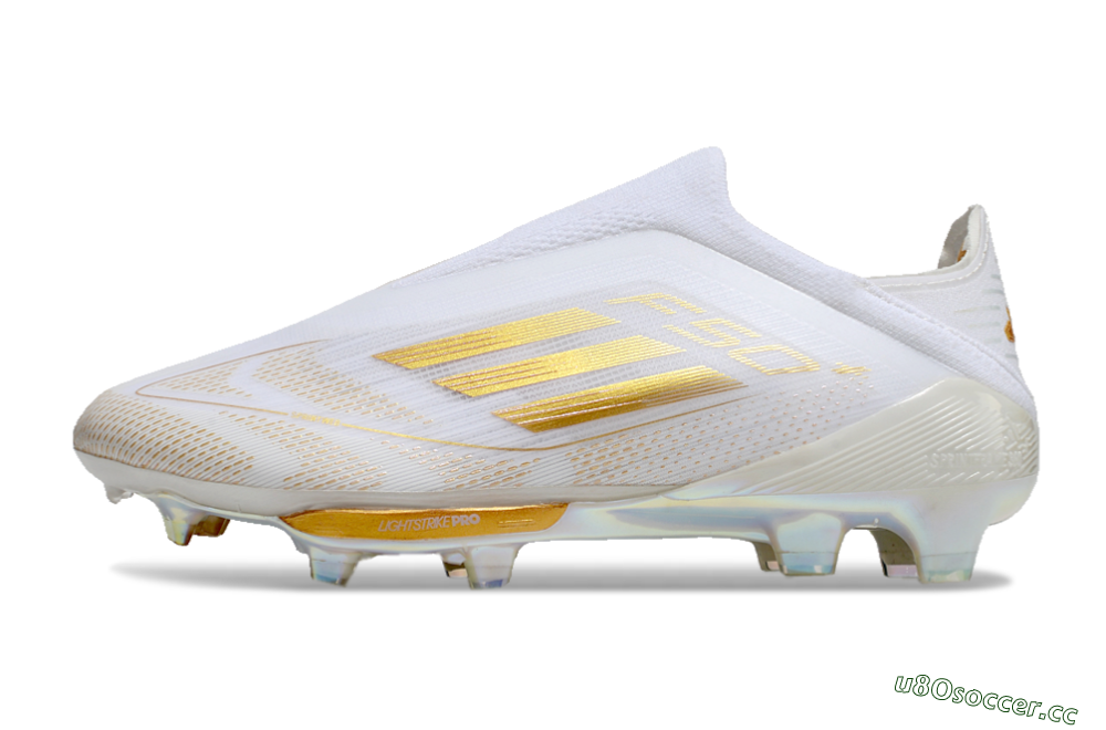 Unisex Adidas F50+ Lightstrike Pro Laceless FG Firm Ground Low-Tops Football Boots - White/Gold 3
