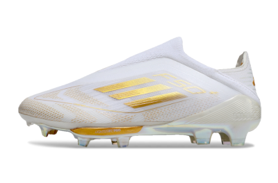 Unisex Adidas F50+ Lightstrike Pro Laceless FG Firm Ground Low-Tops Football Boots - White/Gold