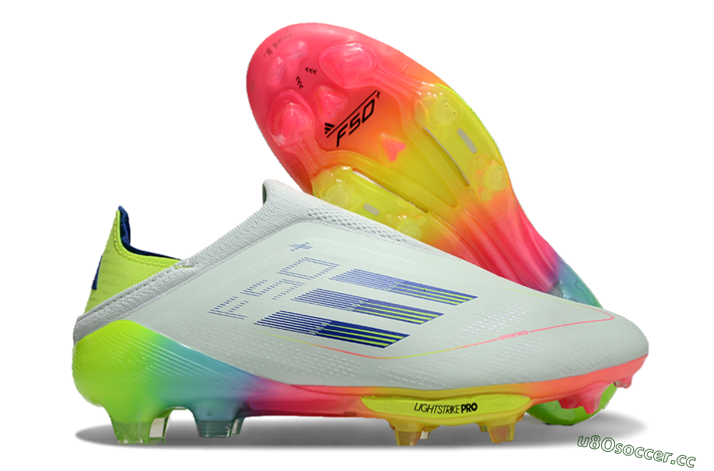 Unisex Adidas F50+ Lightstrike Pro Laceless FG Firm Ground Low-Tops Football Boots - Jade/Rainbow 2