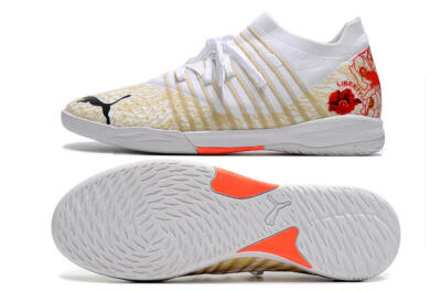 Men's Puma Future Z 1.3 Teazer IC Indoor & Futsal Low-Tops Football Shoes - White/Gold/Red