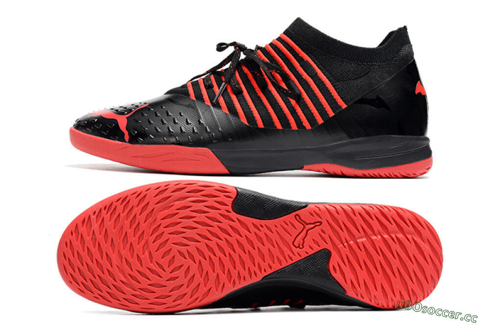 Men's Puma Future Z 1.3 Teazer IC Indoor & Futsal Low-Tops Football Shoes - Black/Red 1