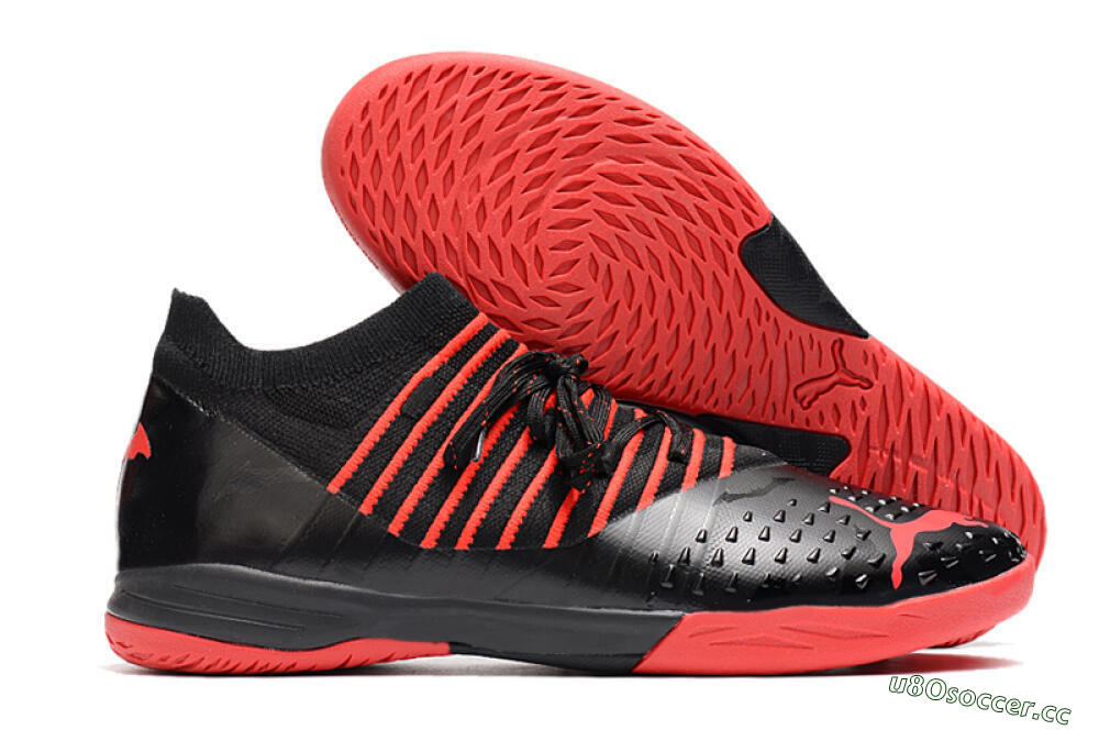 Men's Puma Future Z 1.3 Teazer IC Indoor & Futsal Low-Tops Football Shoes - Black/Red 2