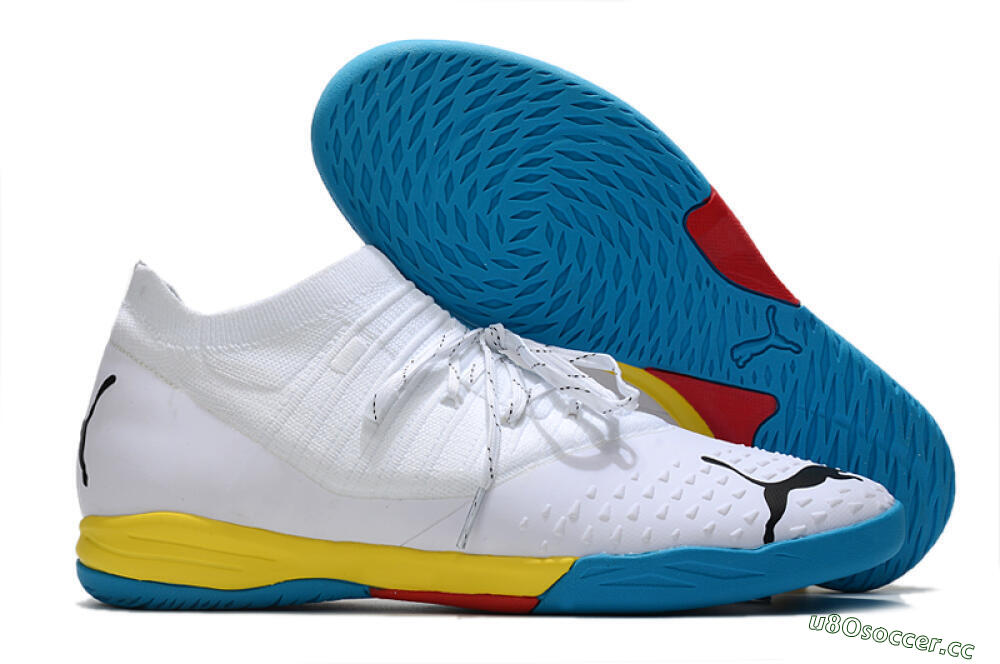 Men's Puma Future Z 1.3 Teazer IC Indoor & Futsal Low-Tops Football Shoes - White/Black/Blue/Yellow/Red 2