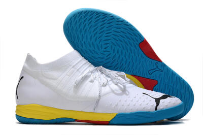 Men's Puma Future Z 1.3 Teazer IC Indoor & Futsal Low-Tops Football Shoes - White/Black/Blue/Yellow/Red