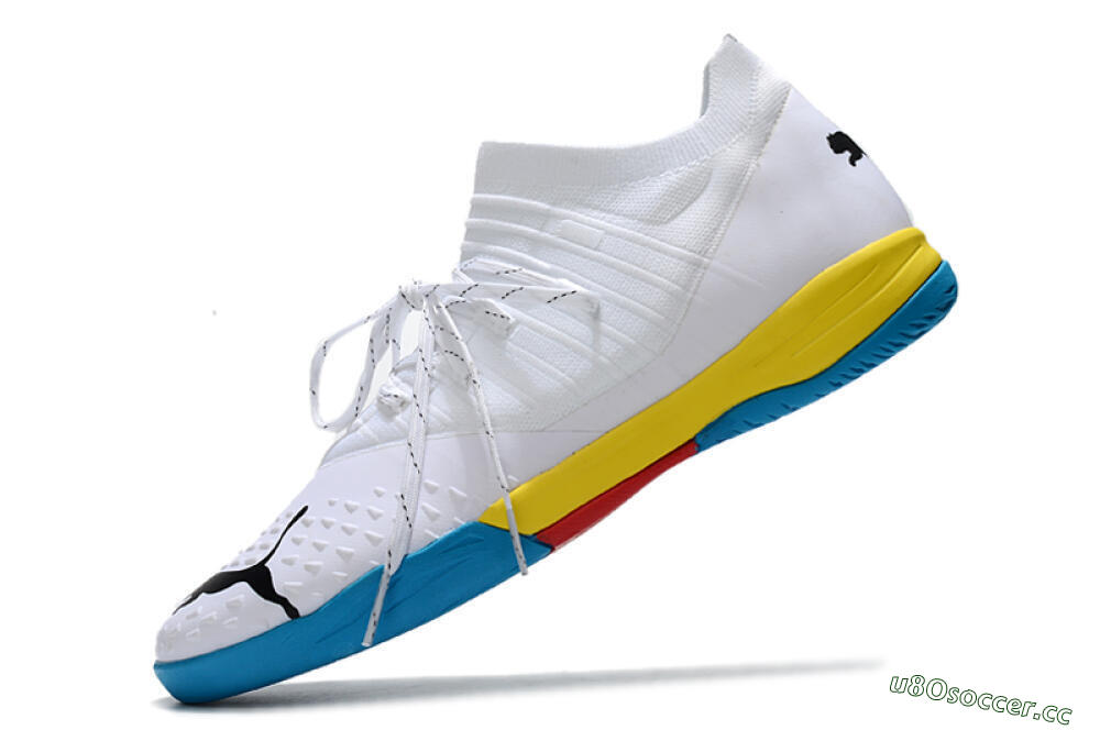 Men's Puma Future Z 1.3 Teazer IC Indoor & Futsal Low-Tops Football Shoes - White/Black/Blue/Yellow/Red 5