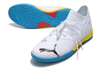 Men's Puma Future Z 1.3 Teazer IC Indoor & Futsal Low-Tops Football Shoes - White/Black/Blue/Yellow/Red