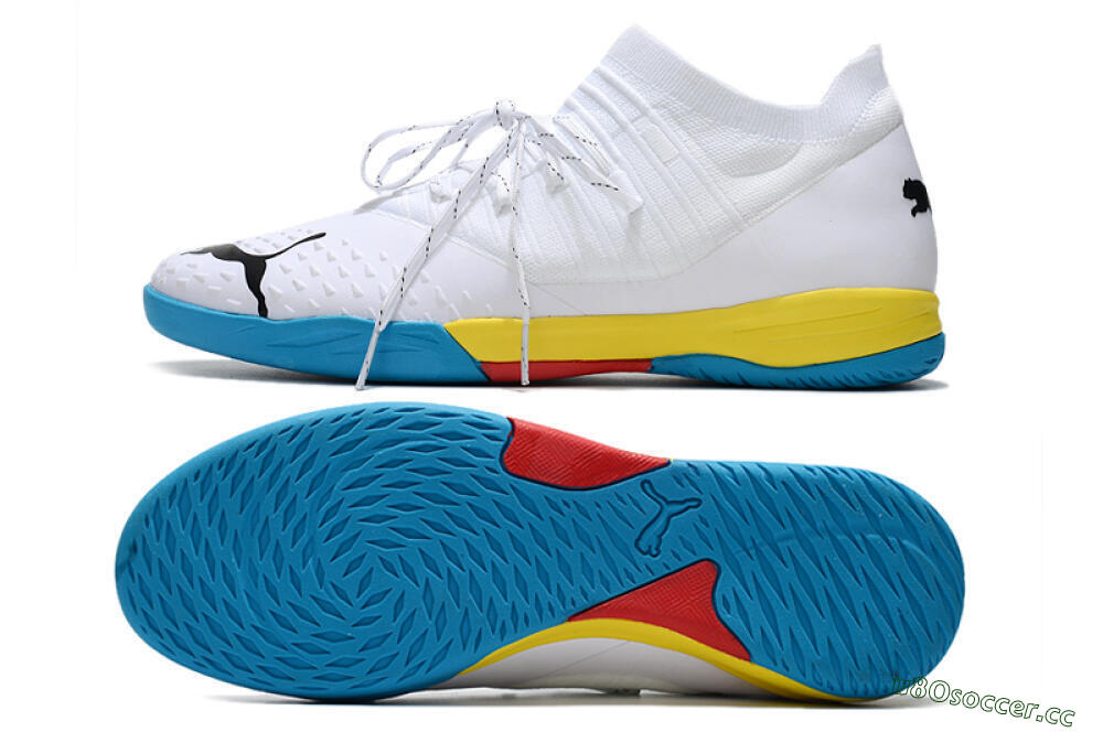 Men's Puma Future Z 1.3 Teazer IC Indoor & Futsal Low-Tops Football Shoes - White/Black/Blue/Yellow/Red 1