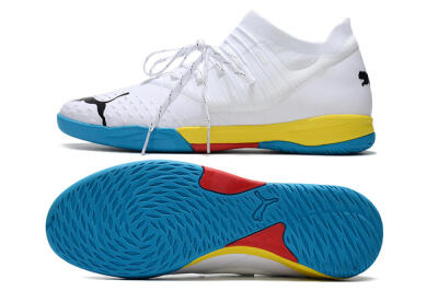 Men's Puma Future Z 1.3 Teazer IC Indoor & Futsal Low-Tops Football Shoes - White/Black/Blue/Yellow/Red