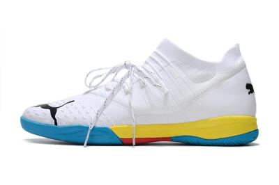 Men's Puma Future Z 1.3 Teazer IC Indoor & Futsal Low-Tops Football Shoes - White/Black/Blue/Yellow/Red