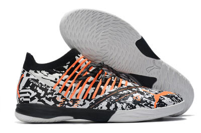 Men's Puma Future Z 1.3 Teazer IC Indoor & Futsal Low-Tops Football Shoes - White/Black/Orange
