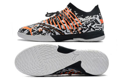 Men's Puma Future Z 1.3 Teazer IC Indoor & Futsal Low-Tops Football Shoes - White/Black/Orange
