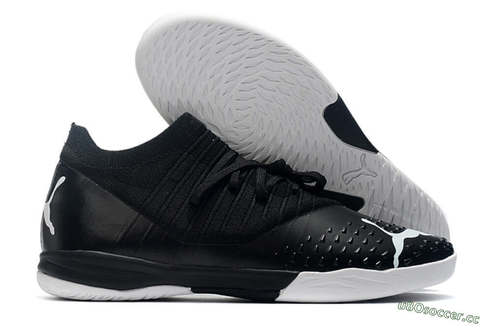 Men's Puma Future Z 1.3 Teazer IC Indoor & Futsal Low-Tops Football Shoes - Black/White 2