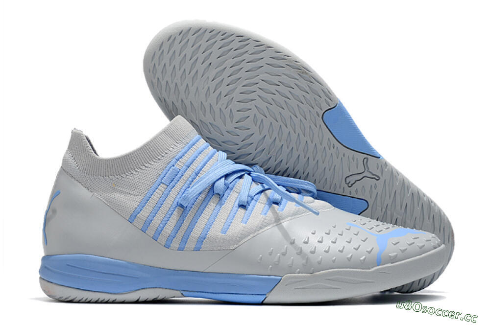 Men's Puma Future Z 1.3 Teazer IC Indoor & Futsal Low-Tops Football Shoes - Silver/Blue 2