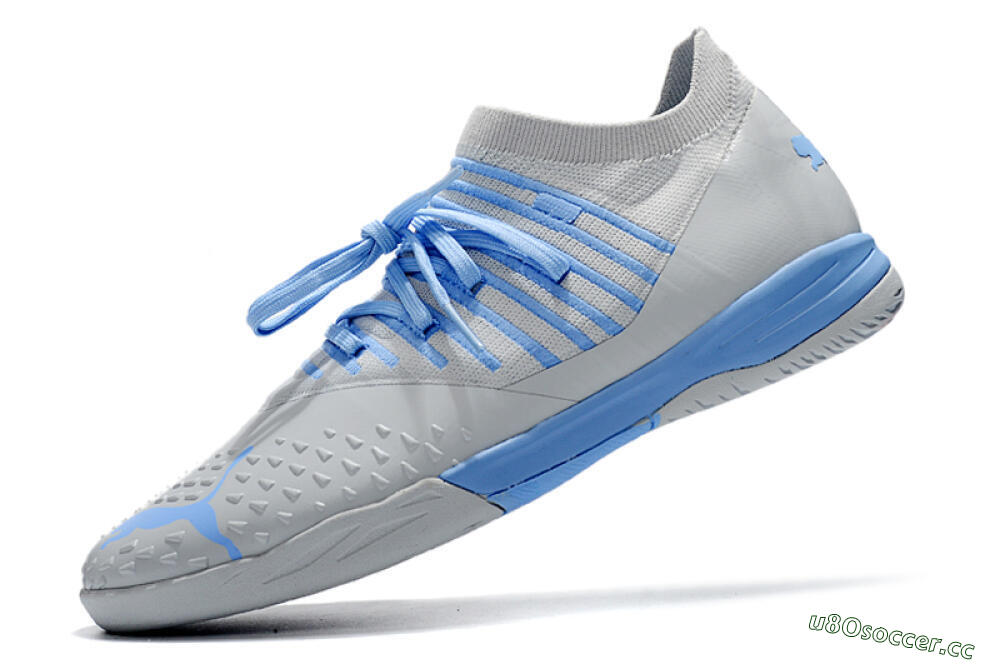 Men's Puma Future Z 1.3 Teazer IC Indoor & Futsal Low-Tops Football Shoes - Silver/Blue 5
