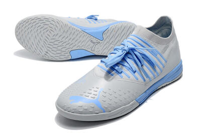 Men's Puma Future Z 1.3 Teazer IC Indoor & Futsal Low-Tops Football Shoes - Silver/Blue
