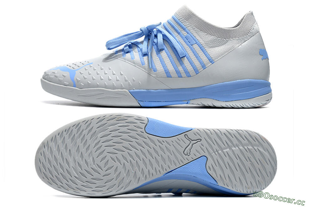 Men's Puma Future Z 1.3 Teazer IC Indoor & Futsal Low-Tops Football Shoes - Silver/Blue 1