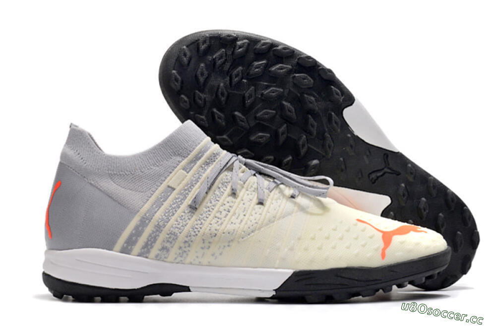 Men's Puma Future Z 1.3 Teazer TF Artificial Turf Low-Tops Football Shoes - Beige/Grey/Orange 2