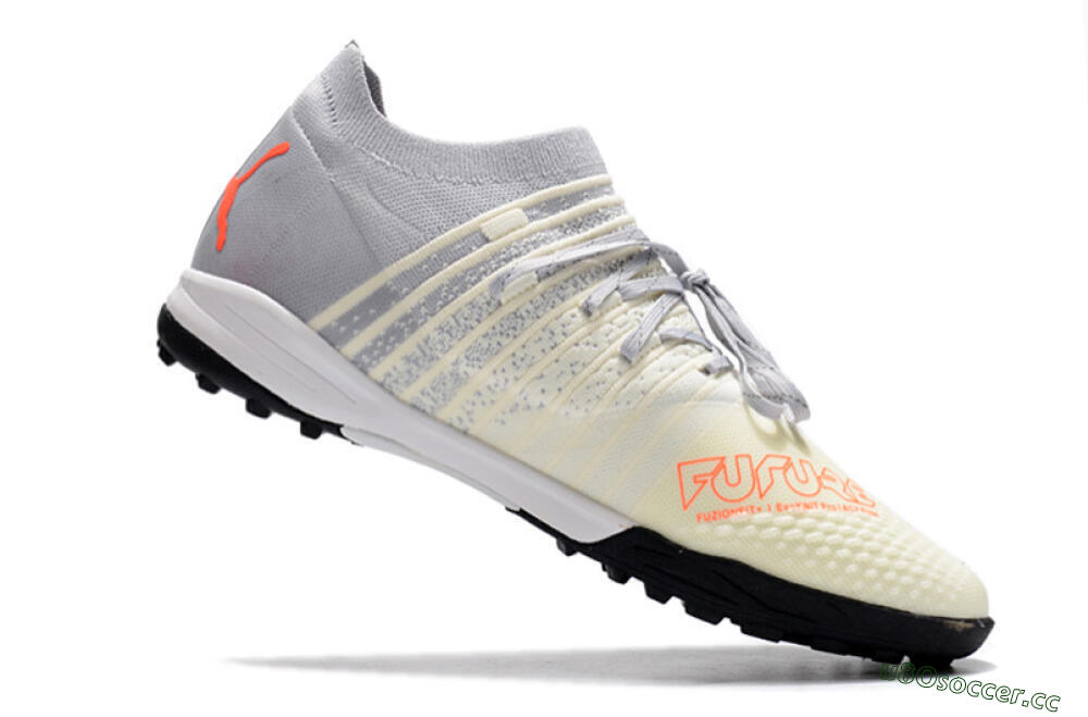 Men's Puma Future Z 1.3 Teazer TF Artificial Turf Low-Tops Football Shoes - Beige/Grey/Orange 4